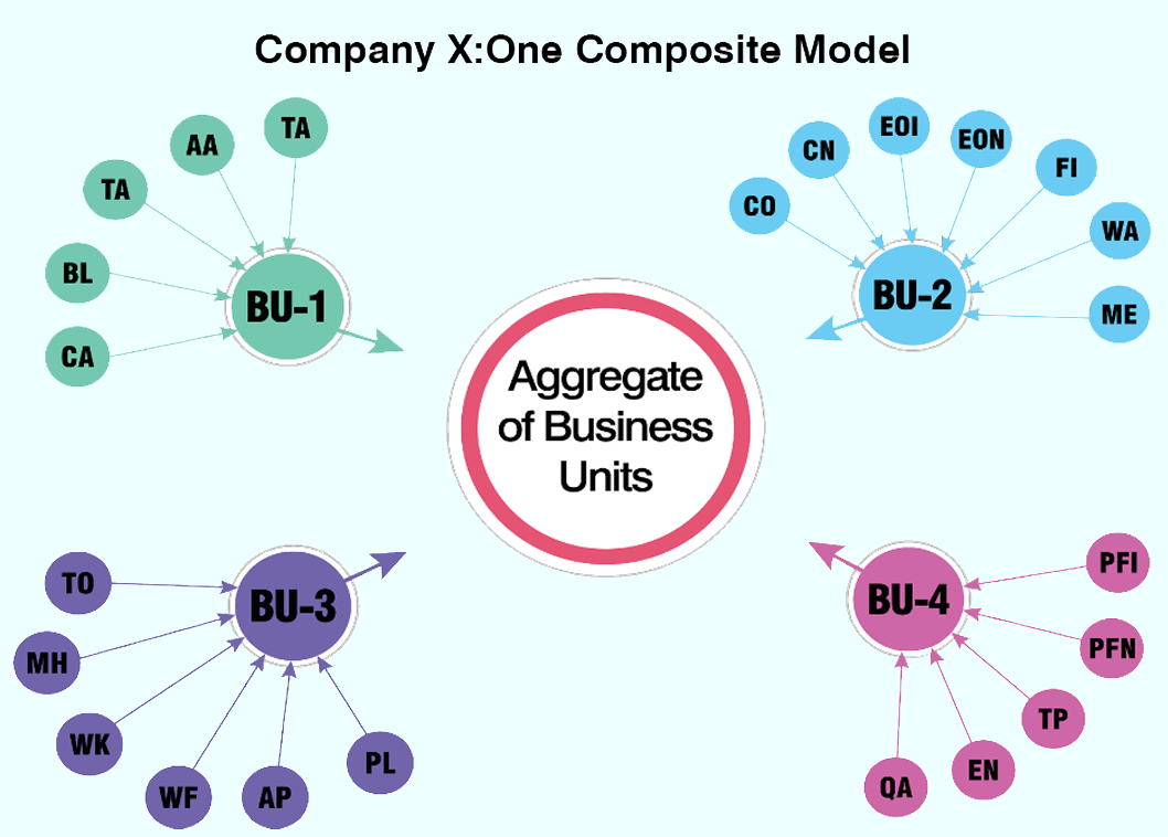 One Single Composite Model for Company X (Four business units; 23 Lines of business)